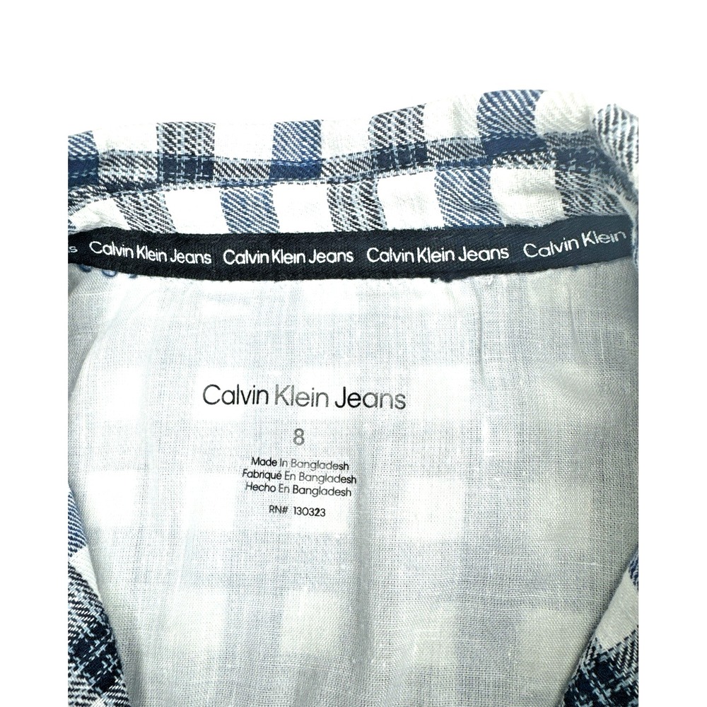 Calvin Klein Jeans Boy's Logo Pocket 100% Cotton Plaid Blue/White Shirt - Size 8 - Picture 10 of 12